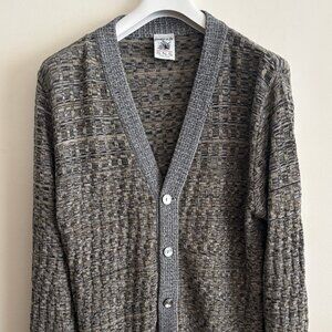 S.N.S. Herning Gray Brown Heather Cotton Wool  Textured Knit Cardigan - XL